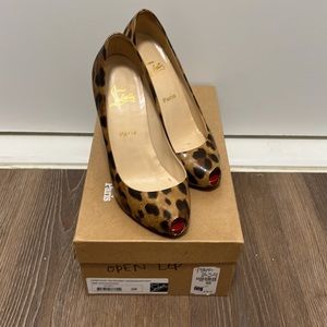Christian Louboutin 120 Patent Leopard Peep Toe